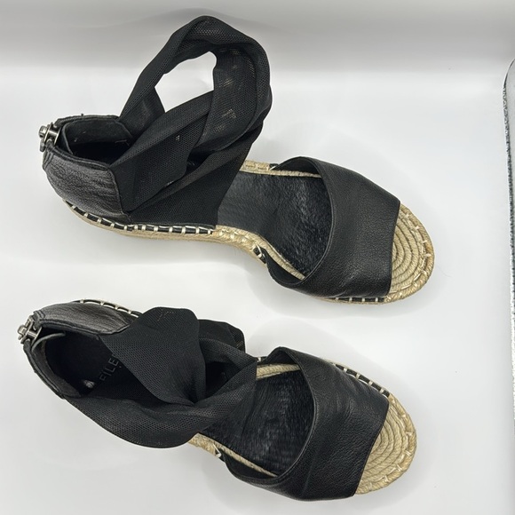 NWOB Eileen Fisher Women's Black Wiley Leather Espadrille Wedge Sandals Size 7 - Picture 6 of 12